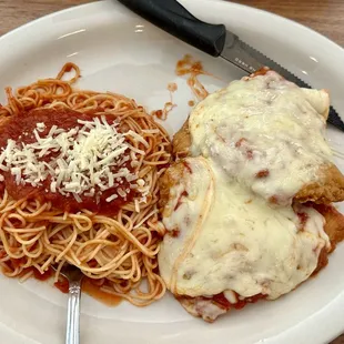 Pasta and chicken parmigiana