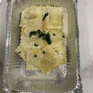 Butternut squash ravioli in sage Alfredo