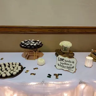 Our dessert table (tool and lights provided by Roma in a package)