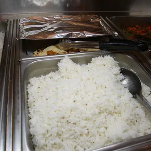 rice and vegetables in a buffet