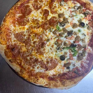 a close up of a pizza