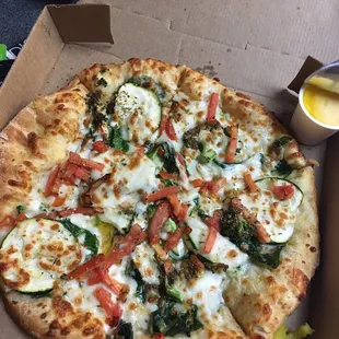 California Veggie with no onions or bell pepper. The banana peppers and garlic sauce came on the side. Tasty!