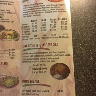 a menu for a pizza restaurant