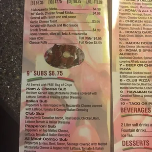the menu and prices