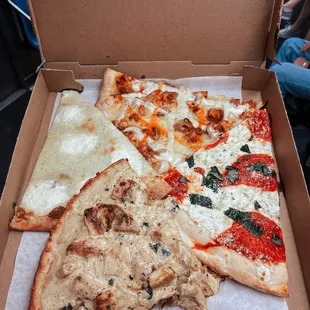 White, Alfredo, Margherita, and buffalo chicken