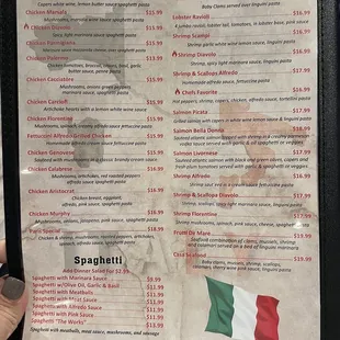 a menu with italian food on it