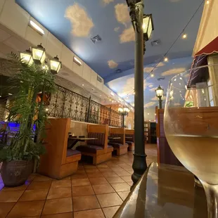 a glass of wine on a table