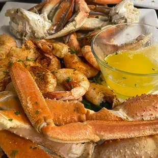 a plate of seafood