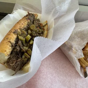 Roma&apos;s Original Italian Beef Sandwich,  Hand-Cut French Fries