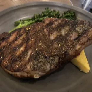 Pork chop, polenta, broccolini