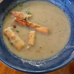 Lentil soup with fried pita.  Amazing!