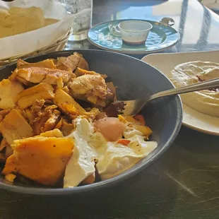 Chicken Shawarma Bowl on top of grilled veggies.