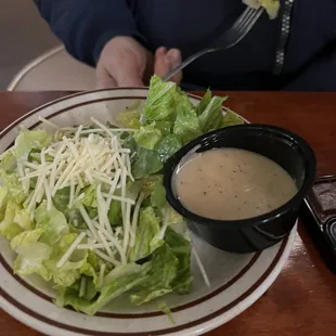 Caesar salad, that comes with the rigatoni