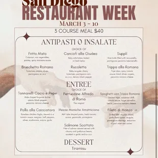 Restaurant week dinner menu 3/2024