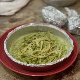 Pesto pasta, beautifully creamy!