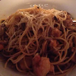Pasta Gianni (the the lobster). Candle light pic.