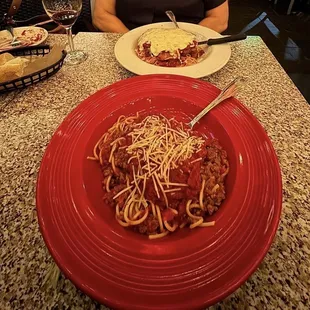 Spaghetti with Meat Sauce and Chicken Parmagean