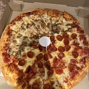 a pepperoni and mushroom pizza