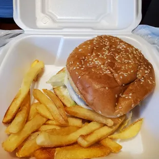 Grilled onion and garlic burger.