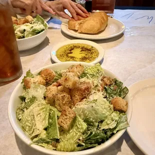 Caesar salad with bread and olive oil!