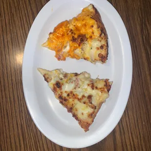 two slices of pizza on a plate
