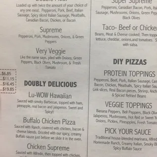 the menu for the restaurant