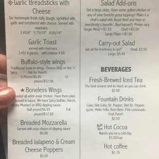 a menu for a restaurant