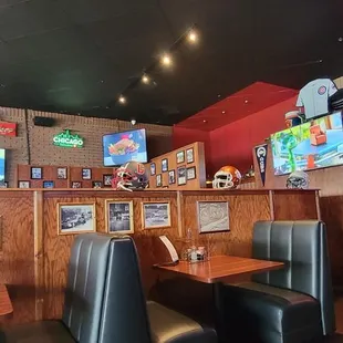 Dining area with decor and entertainment.