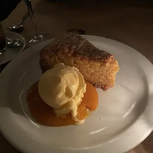 Polenta cake with butternut squash and crème fraiche ice cream