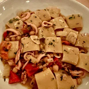 paccheri, squid, chickpeas, and peppers