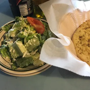 Side salad and pita come with most every meal.