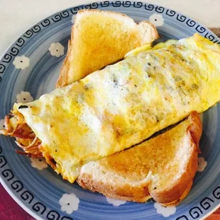 Omelette and white toast