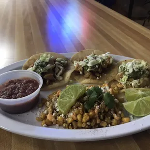 Grilled Chicken Tacos with street corn