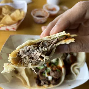 a hand holding a pita sandwich