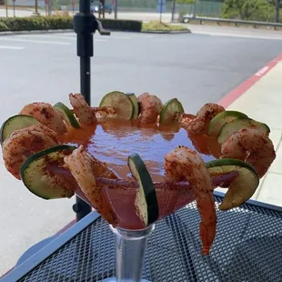 Michelada with  shrimps