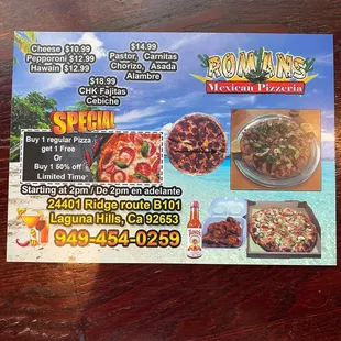 the menu for the restaurant