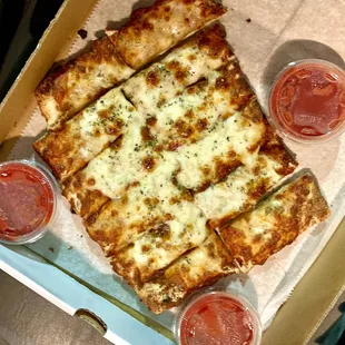 Cheese Bread, w/ extra marinara sauce. Very flavorful. Great evening snack.