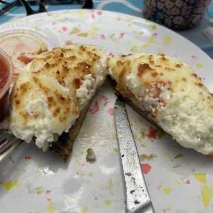 Stuffed portabello - very cheesy- I wish the side sauce was warm- but an easy enough fix