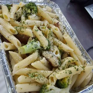 Chicken and broccoli Alfredo  over penne
