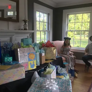 Spacious side room with fireplace (we used for opening gifts)