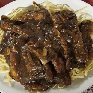 Chicken Marsala over Linguini