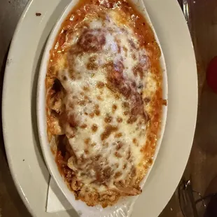 Penne with a layer of toasted cheese!