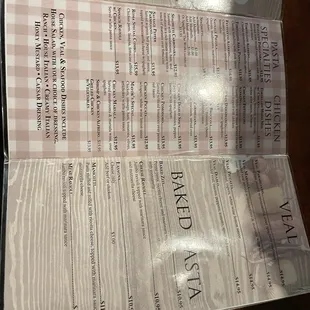 a menu for a meal
