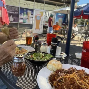 You get a little glimpse of patio &amp; my spaghetti.