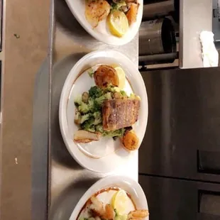 Grill salmon and shrimps with vegetables