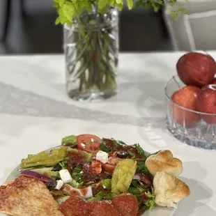 Take home - Greek salad, side of meatballs, cheese pizza and rolls!