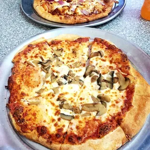 Mushrooms pizza and BBQ Chicken Pizza