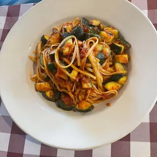 Linguini spicy marinara with squash!