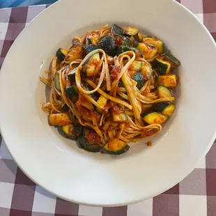 Linguini spicy marinara with squash!