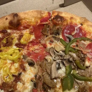 "1/2 and 1/2 pizza" after trying to move toppings to be able to eat a slice.